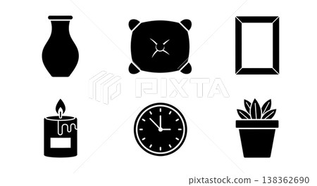 Black Solid Home Decor Items Silhouettes Set of Six on White Background 138362690