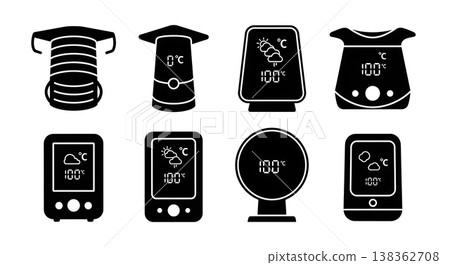 Black Solid Weather Station Silhouettes Set of Six on White Background Black Solid Weather Station Silhouettes Set of Six on White Background 138362708