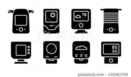 Black Solid Weather Station Silhouettes Set of Six on White Background Black Solid Weather Station Silhouettes Set of Six on White Background 138362709