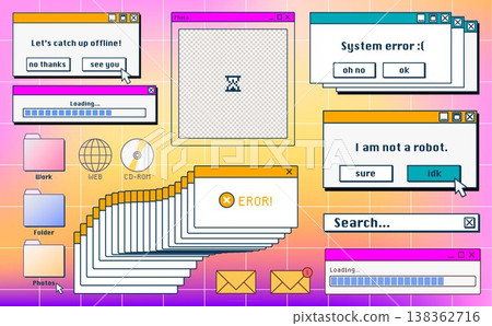 Retro system error message and old icons 138362716
