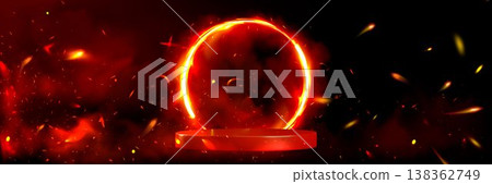 Round podium with fiery ring and sparks Round podium with fiery ring and sparks 138362749