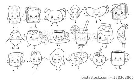 Cute breakfast characters kids menu set Cute breakfast characters kids menu set 138362805