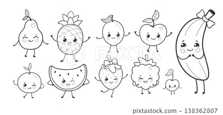 Cute fruit characters kids menu set Cute fruit characters kids menu set 138362807