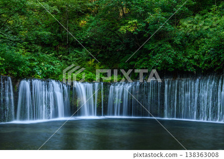 [Karuizawa] The smooth flow of water at Shiraito Falls captured with a slow shutter speed. 138363008