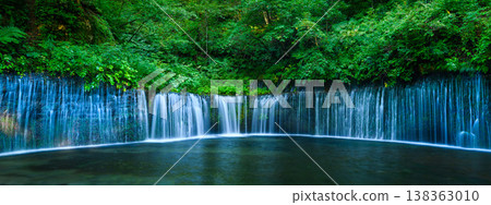 [Karuizawa] The smooth flow of water at Shiraito Falls captured with a slow shutter speed. 138363010