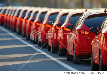 Red Cars Await Transport On The Road Showing Sleek Designs And Modern Style 138363534