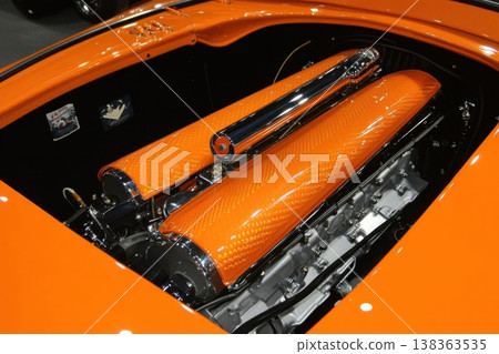 inspecting powerful v engine bay with orange theme and modern style 138363535