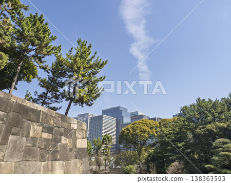 Stone walls that mark the passage of time, and skyscrapers reaching towards the sky. Stone walls that mark the passage of time, and skyscrapers reaching towards the sky. 138363593