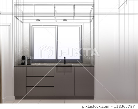 modern kitchen room interior design, 3d rendering modern kitchen room interior design, 3d rendering 138363787