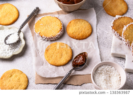 Alfajores, traditional Spanish sandwich cookies Alfajores, traditional Spanish sandwich cookies 138363987