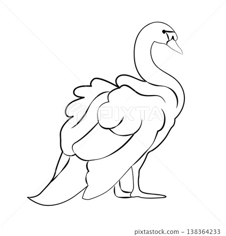 Hand-drawn romantic swan illustration for wedding decor or invitations in modern line art style Hand-drawn romantic swan illustration for wedding decor or invitations in modern line art style 138364233