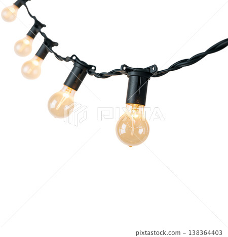 String Lights Are Hung in a Row for Decoration in an Outdoor Setting 138364403