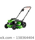 Electric Lawn Mower on Display in a Garden Setting During Daytime 138364404