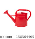 Watering Can in Bright Red Color Placed on White Background for Gardening Activities 138364405