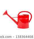 Watering Can in Bright Red Color Placed on White Background for Gardening Activities 138364408