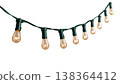 String Lights Hang Above a White Background Creating a Warm Glow in a Casual Setting During Evening Hours 138364412
