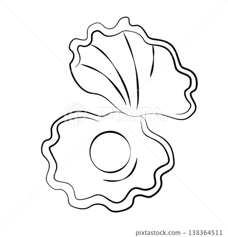 Hand-drawn seashell with a pearl line art graphic illustration for wedding decor, party invitations, cards, menu cover Hand-drawn seashell with a pearl line art graphic illustration for wedding decor, party invitations, cards, menu cover 138364511