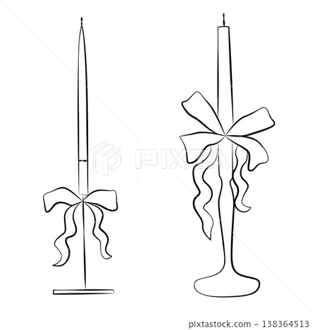 Hand-drawn festive candles for event, wedding or party decor, cafe menu or branding in line art style 138364513
