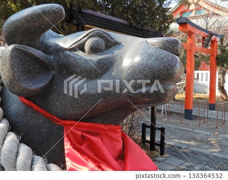 The Nadeshiko (stroking cow) at Tarumaeyama Shrine in Tomakomai City The Nadeshiko (stroking cow) at Tarumaeyama Shrine in Tomakomai City 138364532