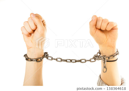 Chained man hands with chain around wrists Chained man hands with chain around wrists 138364618