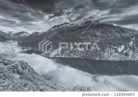 View on Geirangerfjord from Flydasjuvet viewpoint Norway View on Geirangerfjord from Flydasjuvet viewpoint Norway 138364665