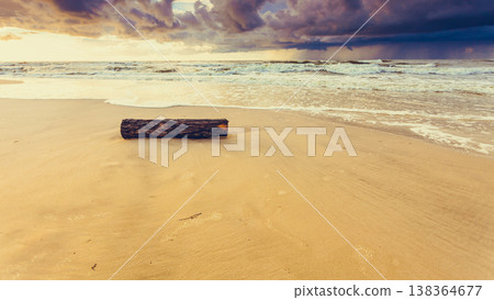 Beatiful sunset with clouds over sea and beach 138364677