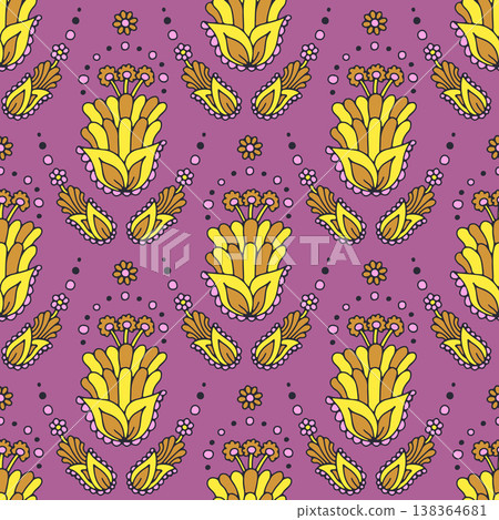 Hand drawn intricate Paisley seamless pattern on purple background Hand drawn intricate Paisley seamless pattern on purple background 138364681