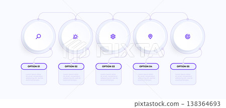 Infographic design template 5 steps. Aesthetics business concept banner. Team work strategy structure for success. Check list ideas success icons diagram. Minimal aesthetics simple line vector graphic 138364693