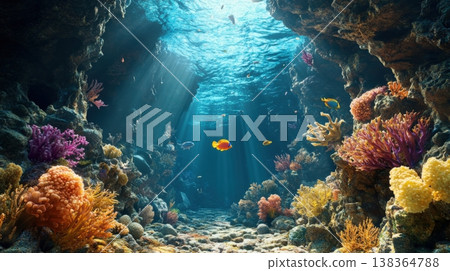 Vibrant Coral Reef Teeming With Colorful Tropical Fish 138364788