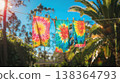 Vibrant Tie Dye Fabric Drying On A Clothesline 138364793