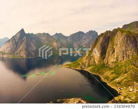 Fjord and mountains landscape. Lofoten islands Norway Fjord and mountains landscape. Lofoten islands Norway 138364870