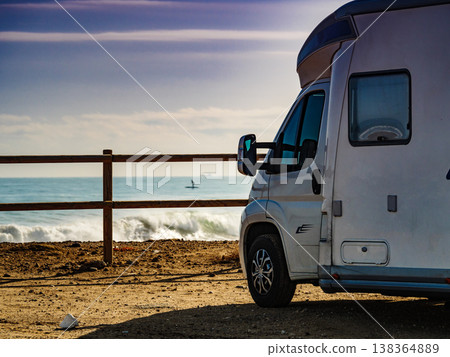 Rv motor home camping on beach 138364889