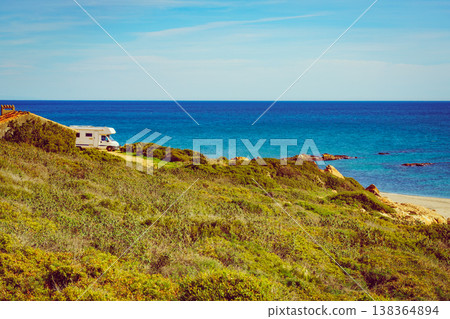 Caravan on beach by Punta Mala, Alcaidesa Spain Caravan on beach by Punta Mala, Alcaidesa Spain 138364894