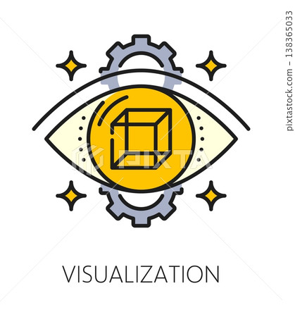 Visualization life skill color line icon or symbol. Personality ability outline vector pictogram, visualization life skill icon. People quality line pictogram with cube geometric shape in human eye Visualization life skill color line icon or symbol. Personality ability outline vector pictogram, visualization life skill icon. People quality line pictogram with cube geometric shape in human eye 138365033