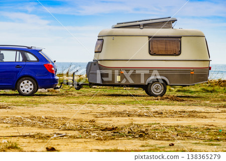 Caravan trailer camping on coast, Spain. Caravan trailer camping on coast, Spain. 138365279