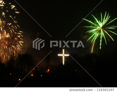 Colorful fireworks at holiday night Colorful fireworks at holiday night 138365297