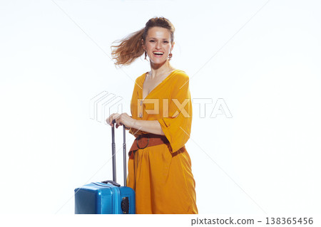 Excited Female Traveler Ready for Summer Vacation 138365456