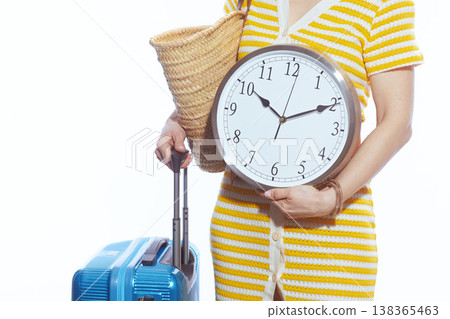 Travel Time Concept with Wall Clock and Summer Luggage Travel Time Concept with Wall Clock and Summer Luggage 138365463