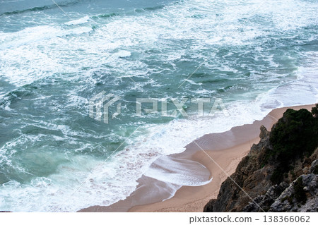 Waves Breaking on Cliff Beach During Bright Day Waves Breaking on Cliff Beach During Bright Day 138366062