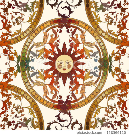 Ornate Baroque seamless pattern featuring Ornate Baroque seamless pattern featuring 138366110