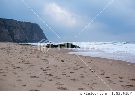 Cliffside Beach Landscape with Crashing Ocean Waves Cliffside Beach Landscape with Crashing Ocean Waves 138366197