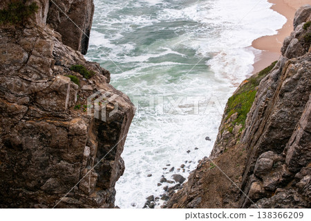 Beach Cliff and Powerful Ocean Waves in Natural Setting 138366209