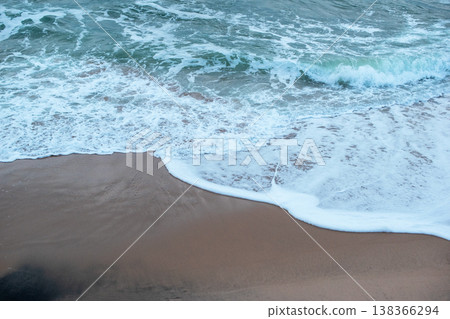 Coastal Seascape Waves Crashing Below Rocky Cliff 138366294