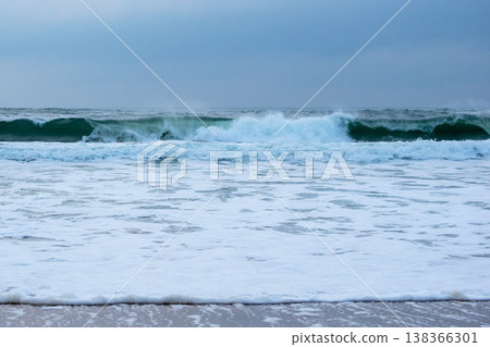 Ocean Waves Smashing Against Rocky Cliff Beach Landscape Ocean Waves Smashing Against Rocky Cliff Beach Landscape 138366301