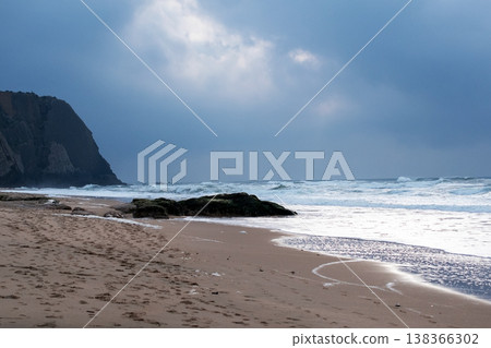 Cliffside Coastal Beach with Crashing Ocean Surf Cliffside Coastal Beach with Crashing Ocean Surf 138366302
