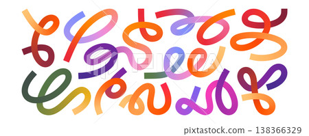 Simple Gradient Colorful Swirl Lines Set Composition. Elegant Vector Squiggle, Ribbon, Wave Design. 138366329