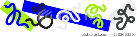 Elegant Calligraphic Swirl Line Set on Vibrant Abstract Rectangular Shapes. Modern Curved Line Composition for Logos, Branding, UI, Covers, Social Media, Flyers. Editable Stroke Vector Graphic 138366330