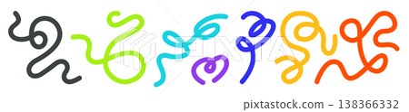 Elegant Calligraphic Color Swirl Lines Set on Isolated White Background. Modern Curved Line Composition for Logos, Branding, UI, Covers, Social Media, Flyers. Editable Stroke Vector Graphic 138366332