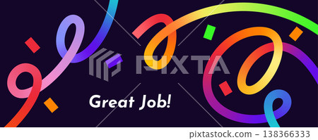 Abstract Gradient Swirl Lines Design with Confetti. Modern Curved Line Rainbow Ribbons Composition for Greetings, Creative Branding, Covers, Social Media, Shop Sale Flyers. Vector Illustration 138366333