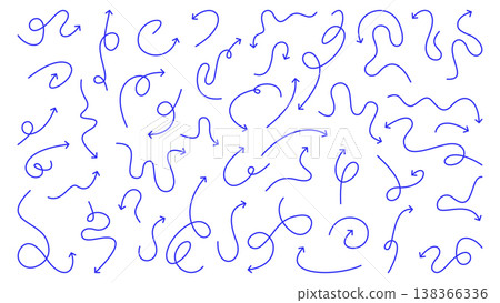 Set of Simple Elegant Curved Blue Arrows on Isolated Background. Modern Curved Line Illustration. Editable Stroke Vector Graphic Set of Simple Elegant Curved Blue Arrows on Isolated Background. Modern Curved Line Illustration. Editable Stroke Vector Graphic 138366336